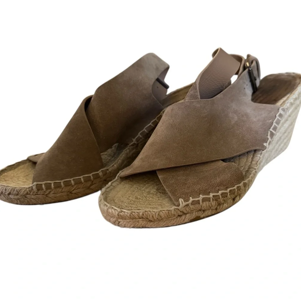 Vince Sabrina Suede Beige Tan Espadrille Wedge Sandals Crisscross Size 9